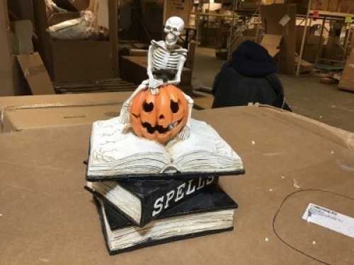Lot of (11) 12" Dr. Skeleton w/ His Pumpkin Friend Statues. Indoor/Outdoor Halloween Decor. Appears New