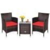 Costway Outdoor 3 PCS PE Rattan Wicker Furniture Set, Garden Red