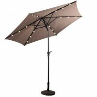 Costway 9' Solar LED Lighted Patio Market Umbrella Tilt Adjustment Crank Lift Tan&nbsp;