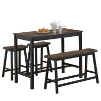 Costway 4 Pcs Solid Wood Counter Height Table Set w/ Height Bench & Two Saddle Stools