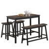 Costway 4 Pcs Solid Wood Counter Height Table Set w/ Height Bench & Two Saddle Stools