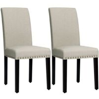 Costway Set of 2 Fabric Dining Chairs Upholstered with Nailhead Trim