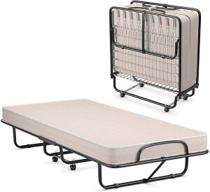 Folding Rollaway Bed with 4" Memory Foam Mattress, Twin 