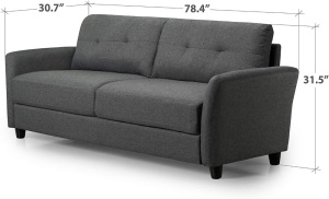 ZINUS Ricardo Sofa Couch, Tufted Cushions, Tool-Free Assembly, Dark Grey  