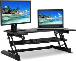 36in Height Adjustable 2-Tier Desk Converter, Sit to Stand Computer Monitor Riser, Ergonomic Workstation  