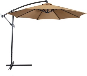 10ft Offset Hanging Aluminum Polyester Market Patio Umbrella w/ 8 Ribs and Easy Tilt Adjustment, Beige  