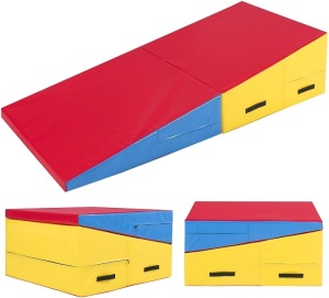 60x30x14in Kids Folding 2-Panel Cheese Wedge Incline Gym Mat for Tumbling with Handles  