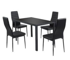 Costway 5-Piece Metal Rectangle Glass Top Black Bar Table Set