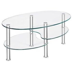 Costway Tempered Glass Oval Side Coffee Table