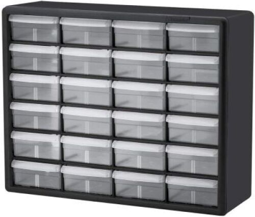 Akro-Mils 24 Drawer, Plastic Parts Storage Hardware and Craft Cabinet, (20-Inch W x 6-Inch D x 16-Inch H), Black - Appears New