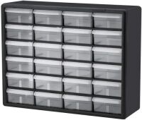 Akro-Mils 24 Drawer, Plastic Parts Storage Hardware and Craft Cabinet, (20-Inch W x 6-Inch D x 16-Inch H), Black - Appears New