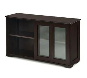 Costway Brown Kitchen Storage Cabinet Sideboard Buffet Cupboard with Sliding Door