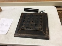 26lb Steel Square Patio Umbrella Base Stand, Basketweave Pattern. Missing One Piece. See Pictures. E-Commerce Return.