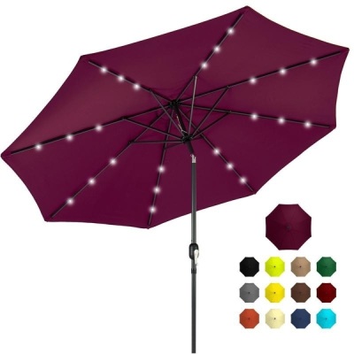 10ft Solar LED Lighted Patio Umbrella w/ Tilt Adjustment, Fade-Resistance. Appears New
