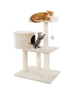Plush Multi Level Cat Tower With Scratching Posts, Perch Style Bed, Cat Condo And Hanging Toy