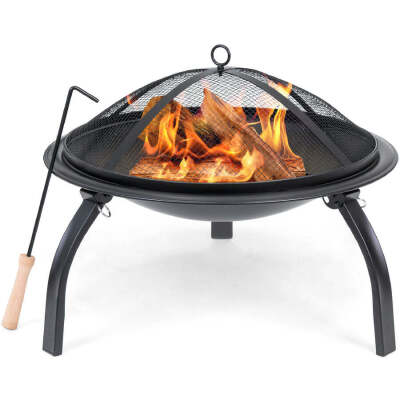 22in Fire Pit Bowl w/ Mesh Cover, Poker