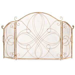 3-Panel Wrought Iron Metal Fireplace Screen Cover w/ Scroll Design - 55x33in