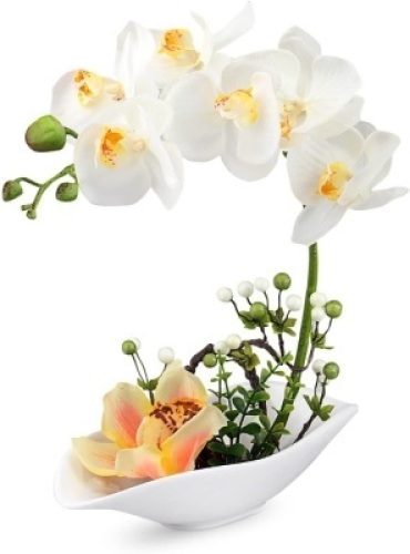 Lot of (4) NewLouis Garden Artificial Silk Flowers 7 Head Simulation Phalaenopsis Bonsai (Simulation of Water) (White)