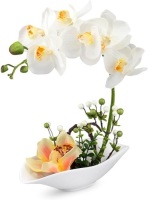 Lot of (4) NewLouis Garden Artificial Silk Flowers 7 Head Simulation Phalaenopsis Bonsai (Simulation of Water) (White)