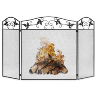 3-Panel Handcrafted Wrought Iron Decorative Leaf Fireplace Screen - 50x29in. Appears New