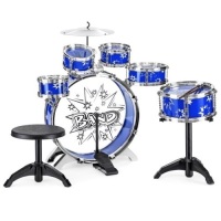 11-Piece Kids Starter Drum Set w/ Bass Drum, Tom Drums, Snare, Cymbal, Stool, Drumsticks - Blue. Appears New&nbsp;