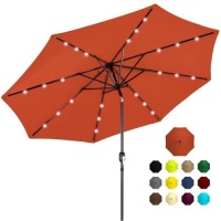 10ft Solar LED Lighted Patio Umbrella w/ Tilt Adjustment, Fade-Resistance. Appears New