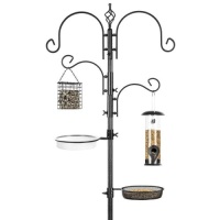 91in 4-Hook Bird Feeding Station, Steel Multi-Feeder Stand w/ 2 Bird Feeders. Appears New
