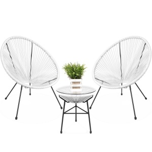 3-Piece All-Weather Patio Acapulco Bistro Set w/ Rope, Glass Top Table 