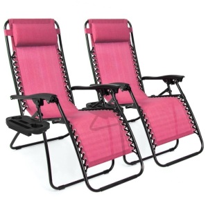 Set of 2 Adjustable Zero Gravity Patio Chair Recliners w/ Cup Holders 