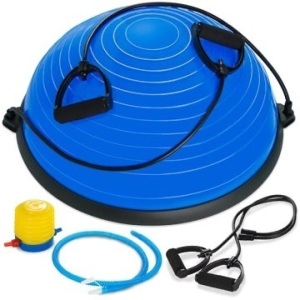 Half Ball Balance Trainer Yoga Exercise Fitness Platform for Stability, Core Workout, Training w/ 2 Resistance Bands, Pump  