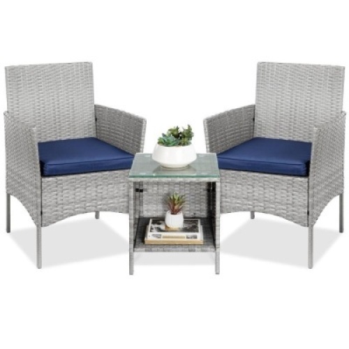 3-Piece Outdoor Patio Wicker Bistro Set w/ Side Storage Table&nbsp;