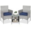 3-Piece Outdoor Patio Wicker Bistro Set w/ Side Storage Table&nbsp;