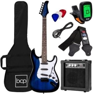 39in Full Size Beginner Electric Guitar Starter Kit w/Case, Strap, 10W Amp, Strings, Pick, Tremolo Bar 