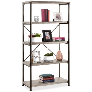 5-Tier Industrial Bookshelf w/ Metal Frame, Wood Shelves 