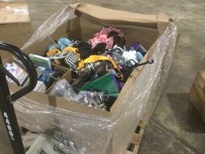 Pallet of Shelf Pulls Including Stationary, Pool Floats, Shoes & Clothes