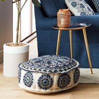 Pier1 Embroidered Black & Blue Pouf. New
