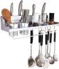 Aluminum Wall Mounted Kitchen Organizer Rack Includes 2 Cups, Spice Rack, and Spoon Hangers - Appears New