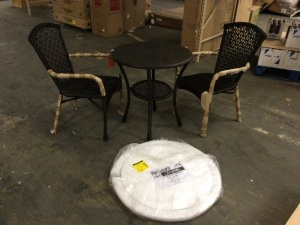 Pier1 30" Outdoor Wicker Table with (2) Chairs and Tempered Glass Top. New