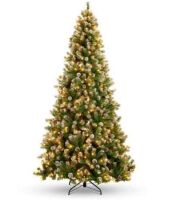7.5' Pre-Lit Pre-Decorated Christmas Tree w/ Flocked Tips, Pine Cones