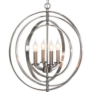 18" 4-Light Sphere Pendant Chandelier Lighting Fixture, Brushed Nickel