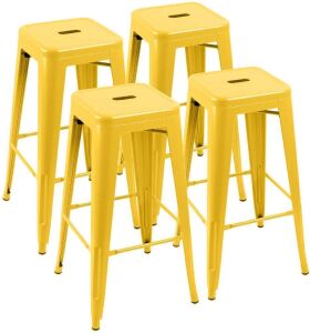 Set of 4 Metal Stackable Backless Bar Stools - Yellow 