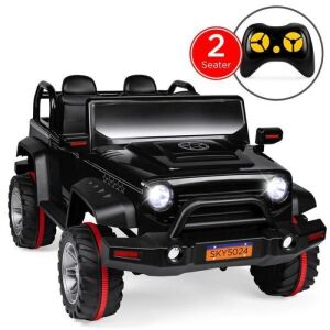 12V Ride On Truck, Battery Powered Toy Car w/ Spring Suspension, Remote Control, 3 Speeds, LED Lights, Bluetooth