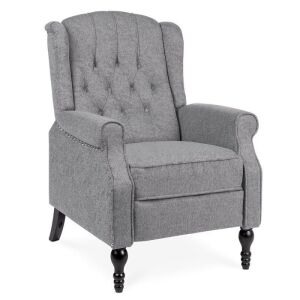 Tufted Upholstered Wingback Push Back Recliner Armchair w/ Padded Seat, Nailhead Trim