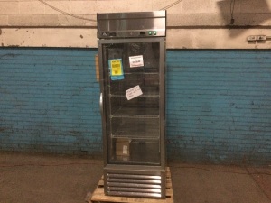 Berg 19.3 cu. ft. Glass Door Reach-In Refrigerator. Missing Door Hinge and Needs Probe. Untested and Not Confirmed by Auction Co.