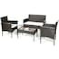 4-Piece Rattan Patio Conversation Set with Cushions