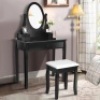 Black Vanity Wooden Makeup Dressing Table Stool Set Bathroom Mirror+3 Drawer