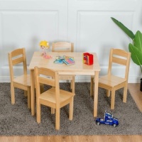 5 Pcs Kids Pine Wood Table Chair Set-Natural 