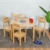 5 Pcs Kids Pine Wood Table Chair Set-Natural
