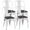 4 Piece Tolix Style Metal Dining Side Chair Stackable Wood Seat