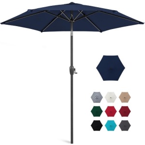 10ft Solar LED Lighted Patio Umbrella w/ Tilt Adjustment, Fade-Resistance - Burgundy. Appears New